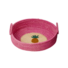 Round Raffia Bread Basket Embroidered Fruit Rice DK
